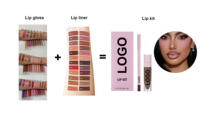 Kit de Lèvres Végétalien à Marque Blanche avec Gloss Liquide, Crayon et Rouge à Lèvres Nude Scintillant Format Voyage