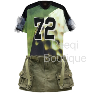 Peeqi เสื้อผ้าแนวสตรีทสำหรับฤดูร้อนชุด3ชิ้นเสื้อคอตตอนและกางเกงขาสั้นลูกไม้/กางเกงยีนส์และโบว์ลำลองสำหรับผู้หญิง - Product Image 4