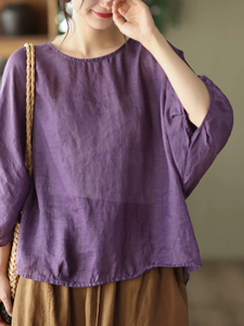 Nuevas camisetas Vintage de <span class=keywords><strong>lino</strong></span> y algodón para <span class=keywords><strong>mujer</strong></span>, Jersey fino de manga de murciélago, blusas informales holgadas, estilo artístico elegante - Product Image 3