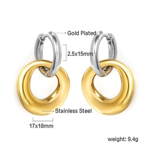 Boucles d'oreilles créoles doubles en acier inoxydable plaqué or 18 carats PVD, polies et creuses, pour femmes et jeunes filles, idéales pour les soirées - Product Image 2