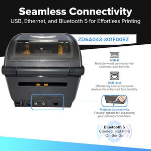 Zebra ZD621 Transfert thermique et imprimante directe, ordinateur de bureau 300 DPI USB hôte Ethernet série BTLE5 Connectivité Imprimante pour le bureau - Product Image 4