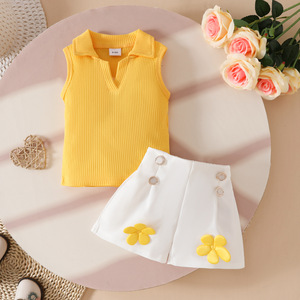 Completo Estivo Casual per Ragazze Europee e Americane, Top Senza Maniche con Scollo a V in Cotone Stampato, Pantaloncini <span class=keywords><strong>Bianchi</strong></span> con Applicazioni Traspiranti - Product Image 4