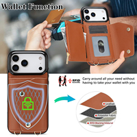 Étui portefeuille minimaliste en PU avec fermeture éclair pour iPhone et Samsung, emplacements anti-RFID, support intégré, dragonne et bandoulière, coque antichoc