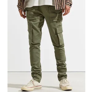 Army green patchwork denim impilati jeans uomo elastico in vita pantaloni pantaloni da uomo cargo scarni pantaloni jeans