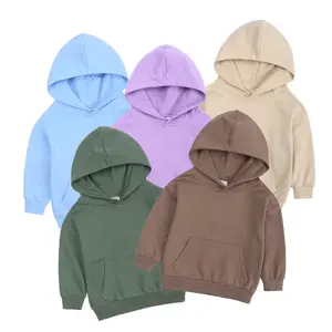 Toptan çocuk güz uzun kollu Hoodies çocuk düz renk ince kızlar kazak bebek kazak Hoody