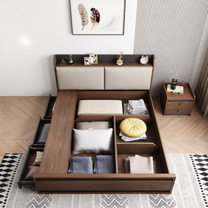 Modern Bedroom Furniture <strong>Storage</strong> <strong>Double</strong> <strong>Bed</strong> with USB Interface and Drawers Fabric Headboard Wooden <strong>Beds</strong> - Product Image 6