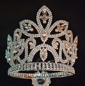 Corona <span class=keywords><strong>da</strong></span> <span class=keywords><strong>Re</strong></span> o Regina Completa e Rotonda, Grande e Alta, con Strass e Perle per Concorsi di Bellezza - Product Image 2