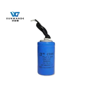 China Factory Seller CD60 250V 75uf Two Pvc Wires Motor Start Capacitor AC Motor Capacitor