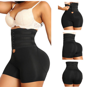 Shorts Moldeadores de Cintura Alta con Almohadillas Removibles para Glúteos, Control de Abdomen, Levantamiento de Cadera, Tallas Grandes, Negro Beige, Fibra de Poliéster - Product Image 1