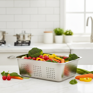 Colador Rectangular Grande de Acero Inoxidable 201 de 40*30cm, Colador para Fregadero de Cocina, Cesta de Drenaje Metálica, Tazón Colador. - Product Image 3