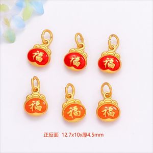 Pendentif porte-bonheur en émail doré avec motif Fu pour bijoux DIY, accessoire cadeau unisexe - Product Image 2