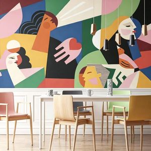 Mural de pared con textura de <span class=keywords><strong>cubismo</strong></span>, terciopelo y satén, estilo naturaleza muerta, bloques de color, arte moderno para sala de estar, entrada, personalizado - Product Image 2