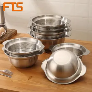 FTS Microporous Colander Grande Capacidade Aço Inoxidável Lavagem Tigela Colander Coador Fine Mesh Basket Escorredor De Arroz