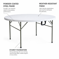 Table de patio pliante ronde de 1,5 m, personnalisable, idéale pour pique-nique, camping, fête – Vente en gros usine