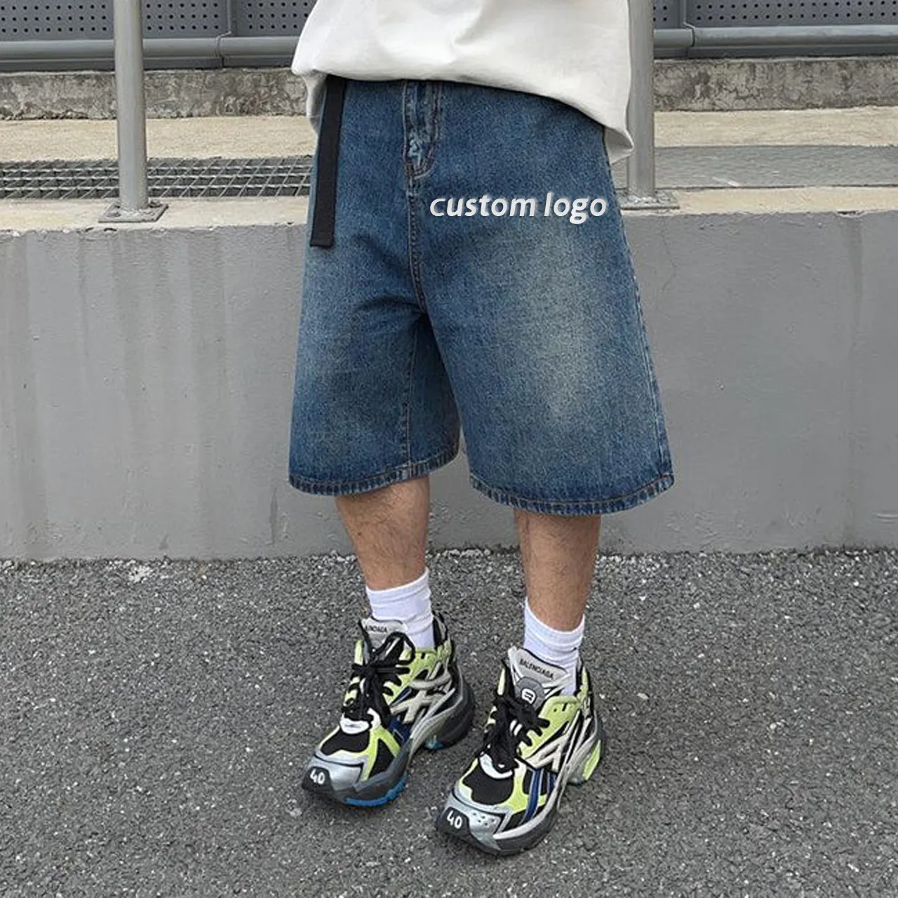 Vintage streetwear skater solto bolso traseiro bordado y2k remendo calções jeans personalizados shorts jeans folgados lavados