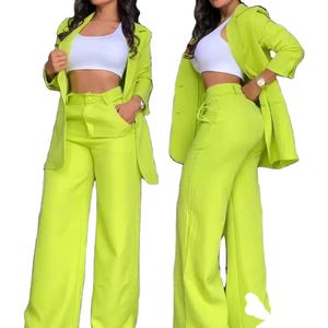 Conjunto Casual de Verano para Mujer <span class=keywords><strong>AiLa</strong></span> 2026, Color Sólido, Manga Abierta, Solapa, con Bolsillo, Pantalón Recto y Top - Product Image 1