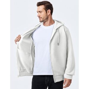 Sweat-shirt à capuche jacquard pour homme FOXA, manches longues, cordon de serrage, décontracté, avec poches, coupe classique, tissu tricoté - Product Image 3
