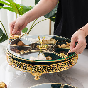 Assiette de collation de fruits en céramique, <span class=keywords><strong>plateau</strong></span> en porcelaine, pour le salon, professionnel et créatif, de luxe, avec couvercle en <span class=keywords><strong>verre</strong></span> - Product Image 4