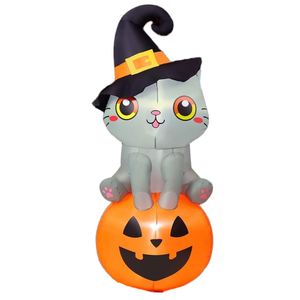 Décorations gonflables personnalisées de 6 pieds pour Halloween, motif chat sorcier assis sur une citrouille, mignonnes, pour extérieur, intérieur, jardin, pelouse, cour, avec éclairage intégré pour fêtes - Product Image 1