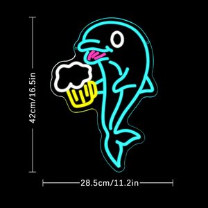 Letreros de neón LED regulables Dolphin Beer, luz ambiental alimentada por USB, luz decorativa para escaparates, luz indicadora de calle, personalizada 5V - Product Image 1