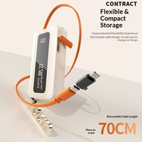 Mini batterie externe étanche Type-C au lithium polymère 10000mAh avec câble rétractable et écran numérique, kit de charge sans batterie