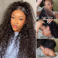 Perruque transparente invisible à cordon de serrage, 360 Full Lace Front, pré-épilée, cheveux naturels vietnamiens, ondulés, sans colle