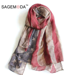 Los Estados Unidos bandera bufanda <span class=keywords><strong>estrella</strong></span> de cinco puntas impreso rayas beige hilo bufanda collar, collar de boda - Product Image 2