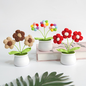 2025 Children's Day <b>Gift</b> Creative Crochet Flowers Wholesale Handmade Wool Knitted Flower Pot - Product Image 3