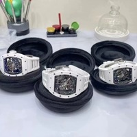 Montre squelette de luxe en céramique blanche pour hommes, cadran bleu, montre de sport automatique en cristal de saphir