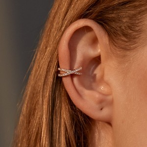 Boucles d'oreilles en forme de X en cristal, à clipser, sans perçage, en zircone cubique, pour femmes - Product Image 1