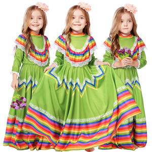 Disfraz de Danza Folclórica Mexicana para Mujer, Falda Larga Colorida Tradicional Étnica, para Halloween, Cinco de Mayo, Actuaciones, Carnaval y Fiestas - Product Image 1