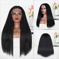 Perruque Lace Front Bozhen Hot Cross-Border en fibres synthétiques haute température, cheveux longs et raides, point moyen, effet naturel, pour femme