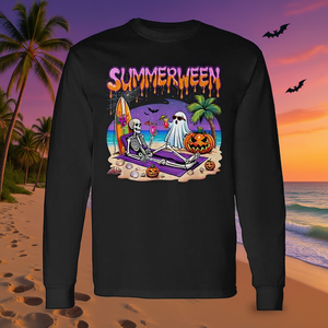 Summerween Skeleton Ghost Beach Halloween T-shirt à manches longues - Product Image 3
