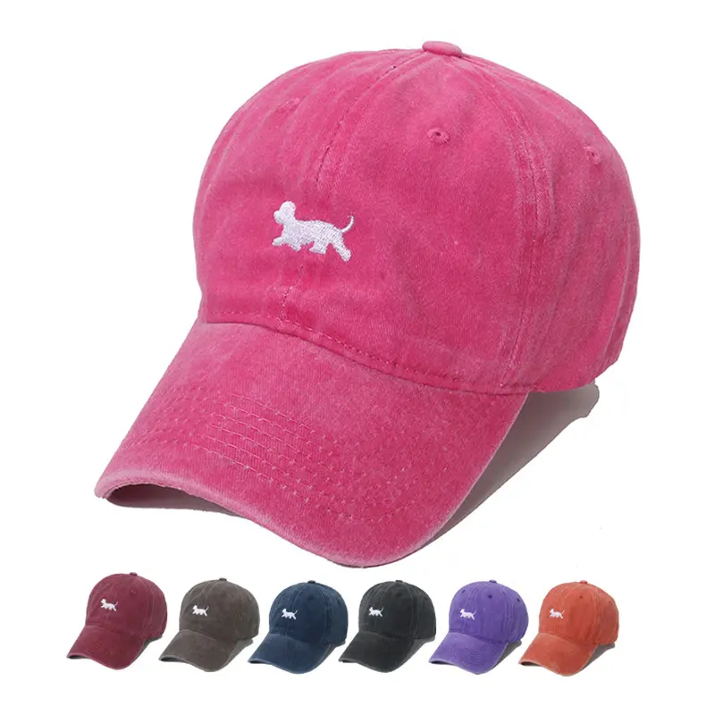 Pink Multicolor Baseball Cap Personalized Washed Aged Vintage Embroidered Dog Dad Hat Sport Cap