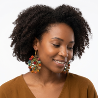 Boucles d'oreilles créoles bohèmes plaquées or, écologiques, avec perles en tissu colorées pour femme, bijoux de mode pour fiançailles