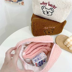 Women's Travel <b>Makeup</b> Bag Cute Bear Logo Terry Cloth Plush Cosmetic <b>Case</b> Zipper Wholesale Custom Embroidery Fuzzy Towel Look - Product Image 3