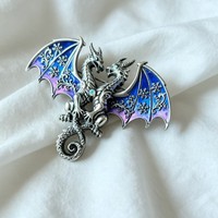 Broche vintage en émail double dragon, épingle de revers gothique Dragon ailé, broche fantaisie créature mythique, décoration de vêtement, cadeau