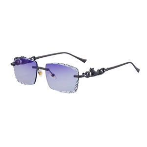 Gafas de Sol Cuadradas de Lujo sin Marco, Unisex, Metal Negro, Plástico, Lentes de PC con Protección UV400, Bordes con Corte de Diamante, Pedrería, ZX 98517 - Product Image 1