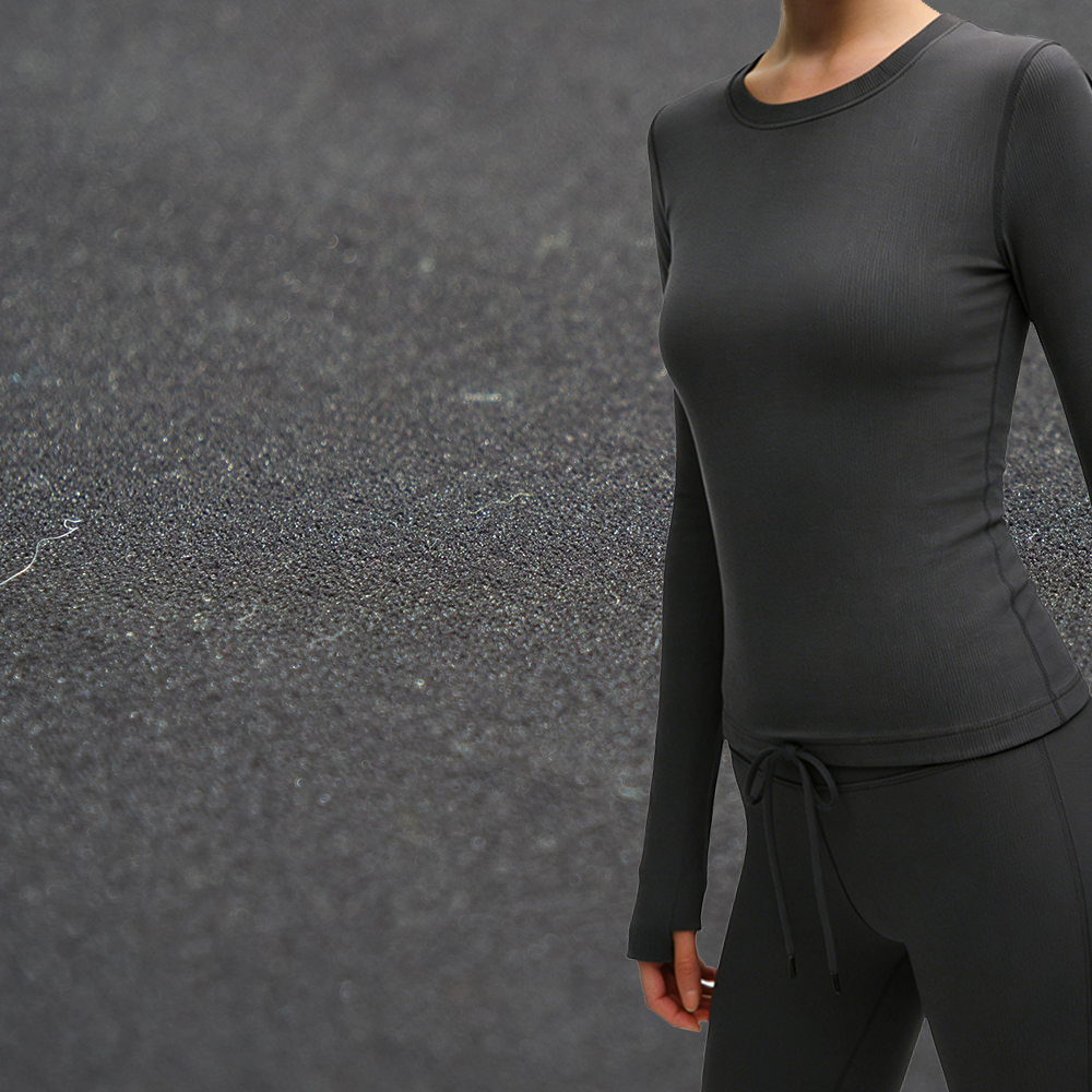 High Stretch Breathable Brushed Nylon Spandex Long Sleeve Top for Yoga Gym Fitness Activewear