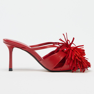 Nuevo verano <span class=keywords><strong>Coral</strong></span> rojo con flecos tacón Delgado Sexy sandalias de moda y Sexy zapatos de tacón alto para mujer Zapatillas - Product Image 6