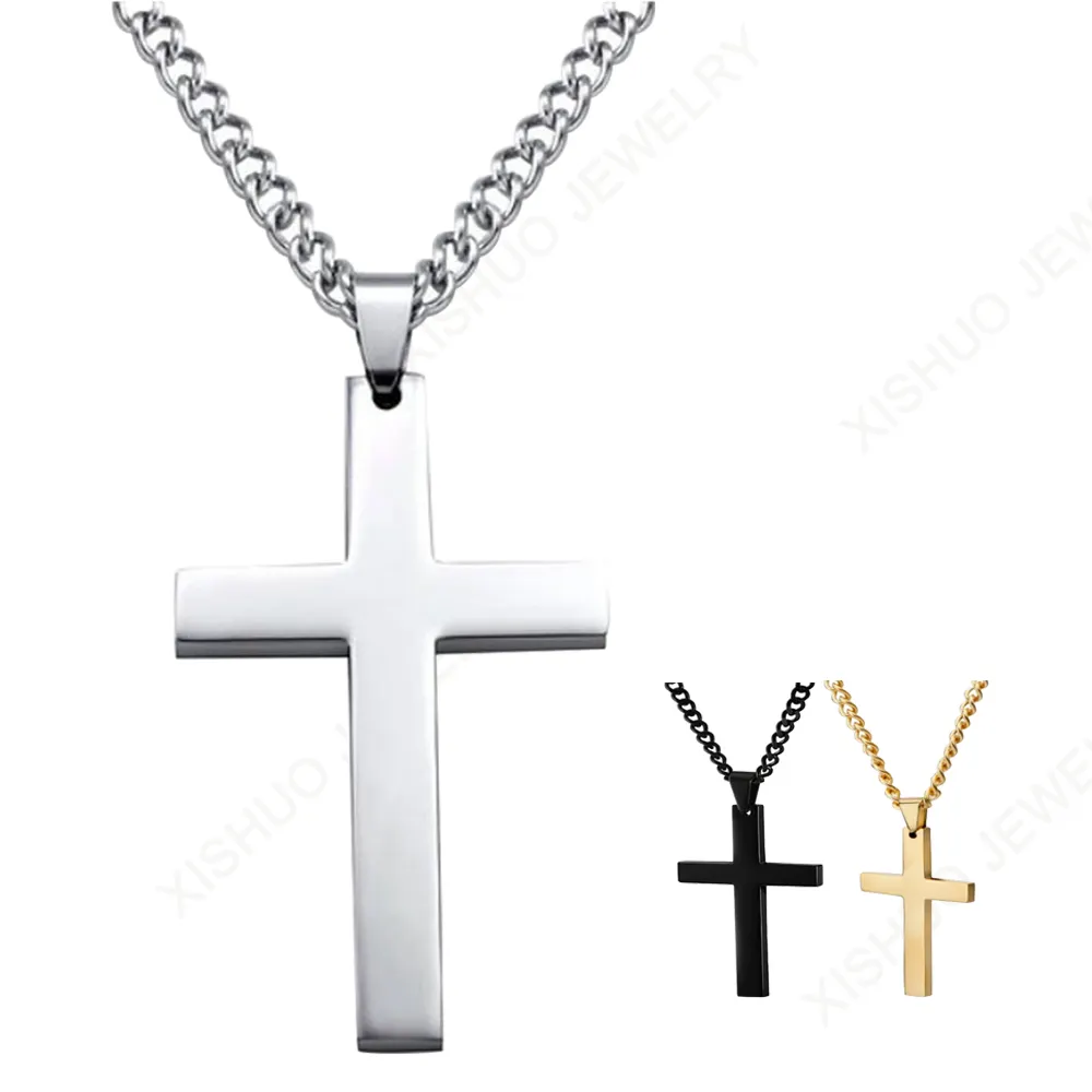 Jesus Catholic ornament Stainless Steel Necklace With Smooth Cross Pendant Necklace