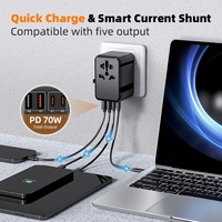 Adaptateur d'alimentation de voyage universel Worldplug GaN 70W avec prises et prises de charge USB et Type C dans le monde entier