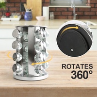 4 étages 16 bouteilles Armoire tournante pour comptoir Tour Recharges Pot d'assaisonnement en acier inoxydable Organisateur de stockage d'épices de cuisine