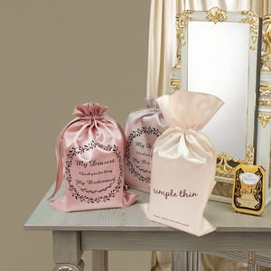 高級カスタムプリントシルクスクリーンサテンドローストリングバッグ環境にやさしい高グレードソフトギフト包装ジュエリーまたはウィッグポーチ - Product Image 6