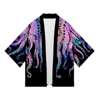 Cardigan ample unisexe grande taille imprimé pieuvre, style streetwear japonais chic d'été, Kimono Harajuku, Yukata, haut de cosplay