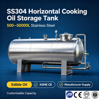 Réservoir de stockage d'huile horizontal en acier inoxydable SS304 de 500 à 50000 L pour huile alimentaire, fabricant certifié ASME CE