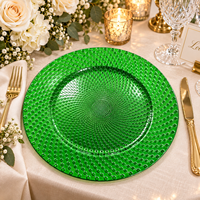 Moderner 13-Zoll Kunststoff-Platzteller Pulverbeschichtet mit Strahlendem Perlentextur-Design Luxuriöses Grünes Design für Partys, Bankette und Veranstaltungen