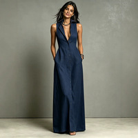 Robe longue décontractée boutonnée sans manches pour femme avec poches, idéale pour l'été – Vente en gros