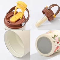 Gobelet isotherme portable en acier inoxydable 316 de 15 oz avec motifs de dessins animés, intérieur en céramique, poignée et filtre à paille pour le voyage