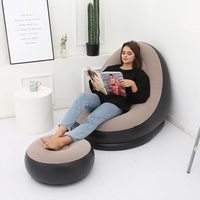 Chaise Longue Gonflable Avec Pompe à Air Domestique, Canapé de Détente pour Salon Chambre Intérieur, Voyage Camping Pique-Nique Extérieur